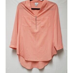 Women’s Jaclyn Smith Long Sleeve Peach Zipper-Front Blouse Size S NWT